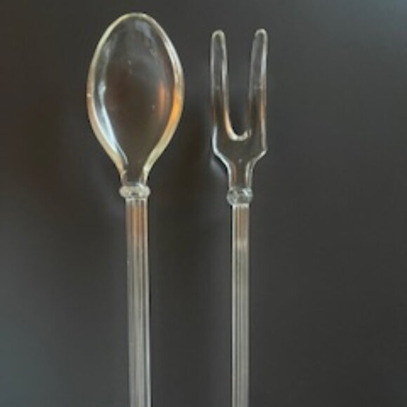 Vintage Midcentury Glass Salad Fork and Spoon - Picture 1 of 2